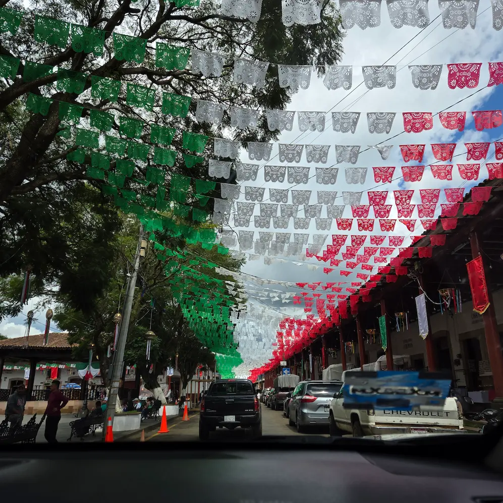 Mexican decorations in street during Mexican festivals